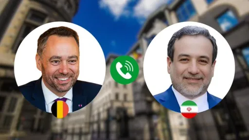 Symbole t&eacute;l&eacute;phonique et photos de Maxime Pr&eacute;vot et de son homologue iranien